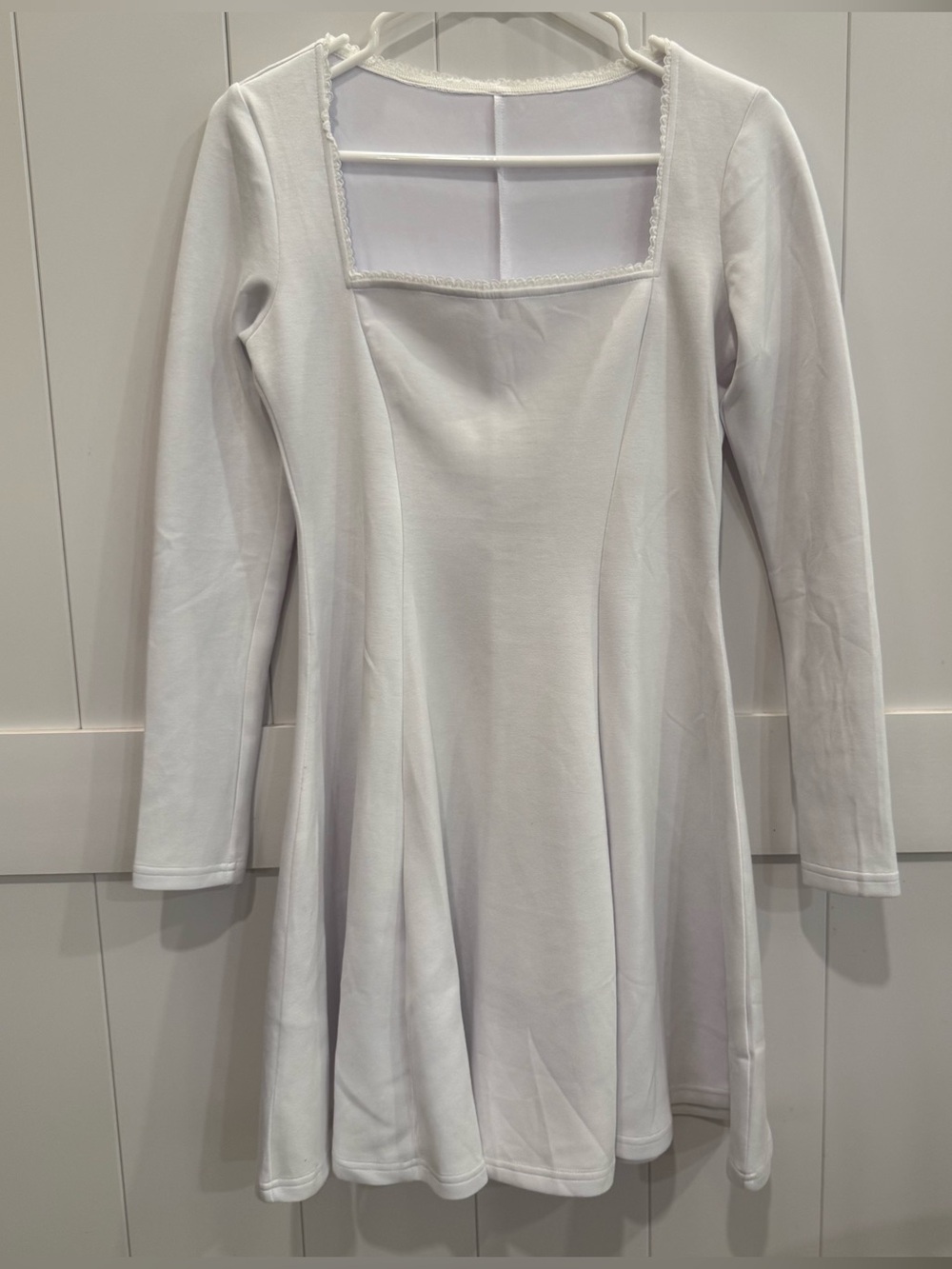 White Long Sleeve Square Neck Fit & Flare Skater Dress Small